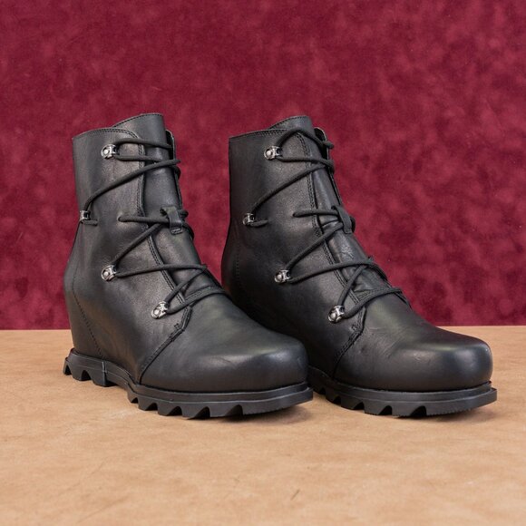 Sorel Women Joan of Arctic Wedge III Lace Black Waterproof Boots Size 11 - Picture 1 of 8